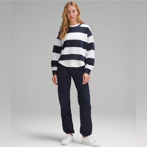 Lululemon, Perfectly Oversized Cropped Crew, Navy and White Stripe, Size 8, NWT! - Picture 2 of 5